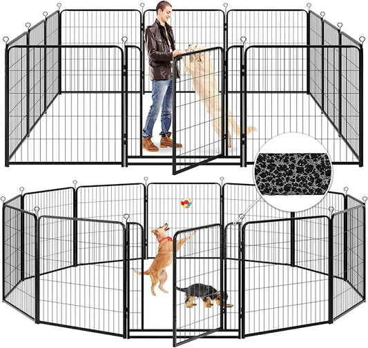 Dog Playpen Outdoor Extra Wide 12 Panels Heavy Duty Anti-Rust Coating-Strengthened Dog Fence 40" Height with Doors Portable for RV Camping Yard, Total 32FT, 79 Sq.ft, Snowy Black