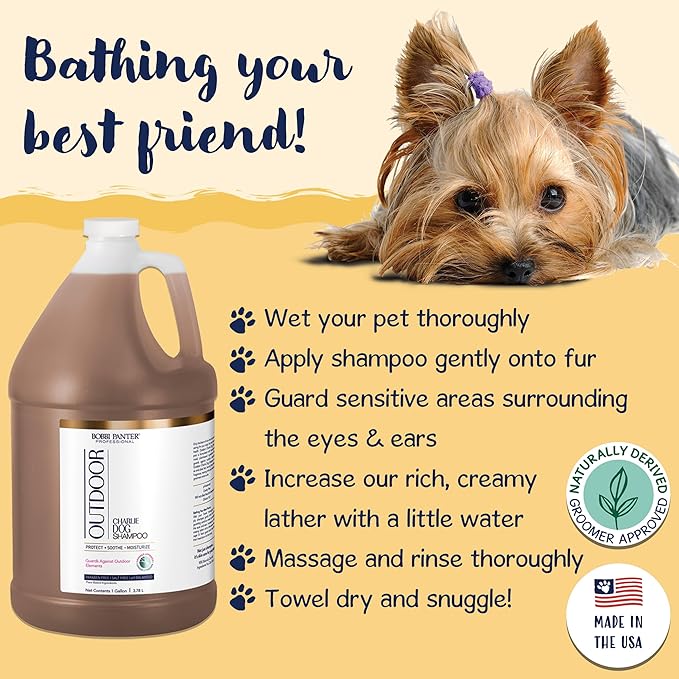 Bobbi Panter Outdoor Dog Shampoo - Made in USA - All Natural Formula for Soothes Itchy Skins - Concentrated 16:1 for Professional Grommers - Camomile Scent, 1 Gallon