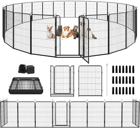 Dog Playpen Outdoor Extra Wide 24 Panels Heavy Duty Dog Fence 47" Height Anti-Rust with Doors Portable for RV Camping Yard, Total 63FT, 316 Sq.ft, Snowy Black
