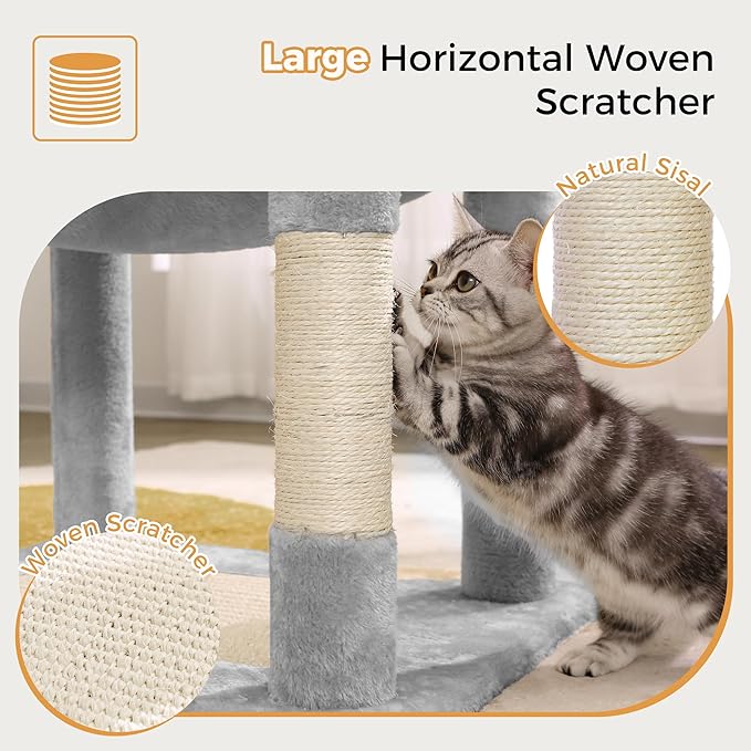 72” Cat Tree for Large Cats Big Cat Tower with Enlarged Hammock 21.6x17.7” Spacious Cats Condo House and Roomy Top Bed and Multiple Scratch Posts for Indoor Adult Cats (Grey, XLarge-72)