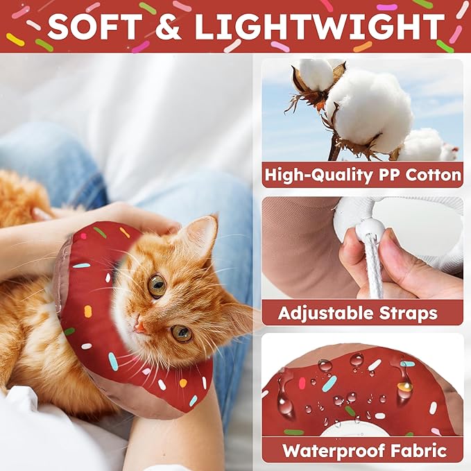 Cat Cone Collar Soft, Waterproof Cat Recovery Collars Spay Cones to Stop Licking Cute Donut E Collar After Surgery Anti-Lick Wound Healing Safety Elizabethan Collar for Kittens (Donut Brown, Small)