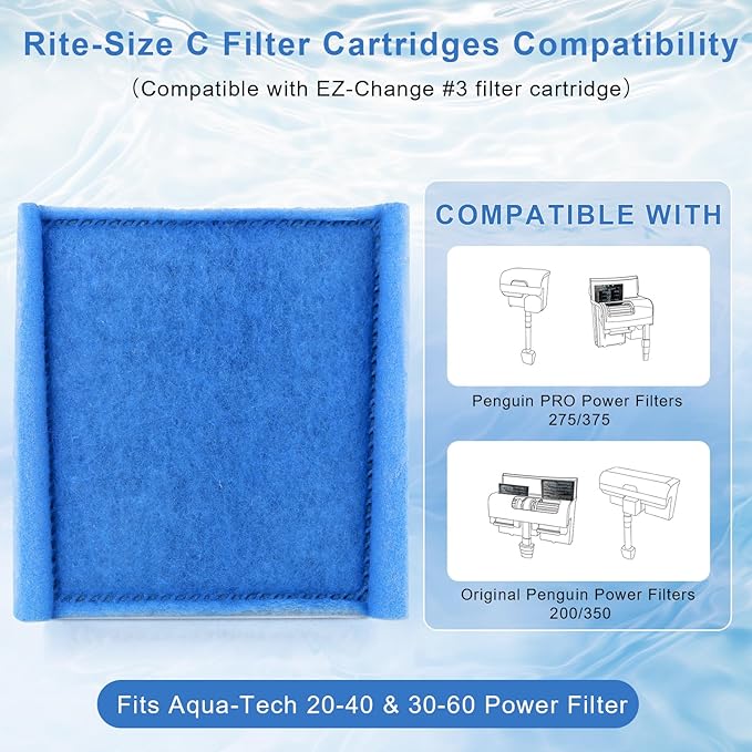 12 Pack Replacement Rite-Size C Filter Cartridges Compatible with MarineLand Penguin PRO Power Filters 275/375 & Original 200/350 Aquarium Fish Tank Replacement Filter Cartridges