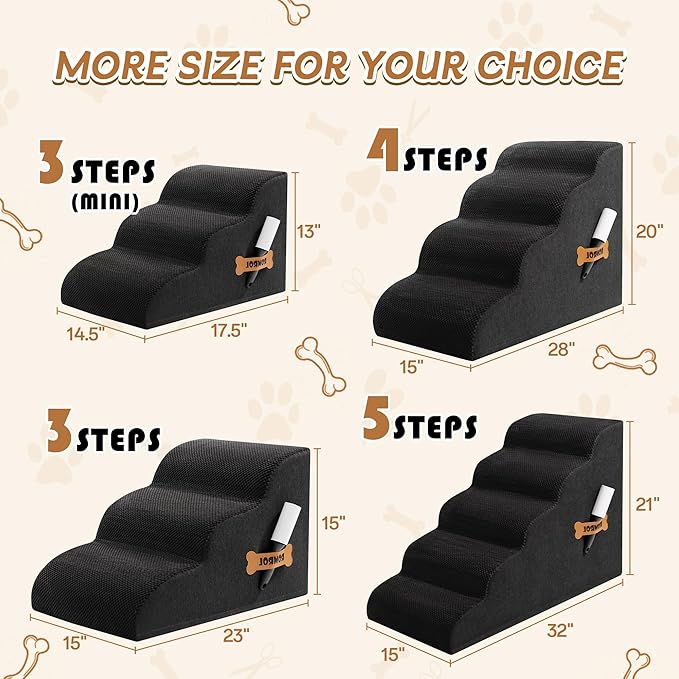 Dog Stairs, Romrol Dog Steps Ramp for High Bed and Couch, Dogs Ramp with Durable Non-Slip Waterproof Fabric Cover, Pet Stairs for Small Dogs and Cats or Pets Joints, 4-TiersBlack