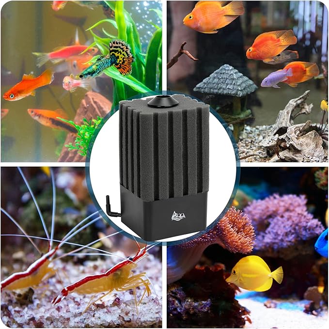 AQQA Aquarium Sponge Filter Submersible Fish Tank Filter Ultra Quiet Aeration Bio Sponge Corner Filter for Breeding Fry Betta Shrimp Fish Tank (Small for 5-20 Gallon)
