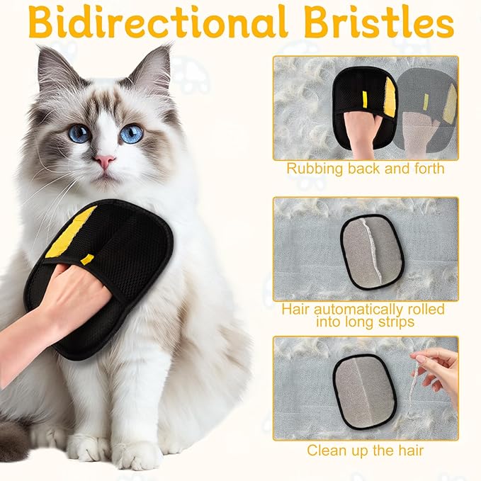 3 PCS Pet Hair Remover Electrostatic Gloves, Electrostatic Gloves Pet Hair, Reusable Pet Hair Removal Glove for Cats & Dogs, Premium Cat & Dog Hair Remover Mitt for Couch Furniture Carpet Car Seat