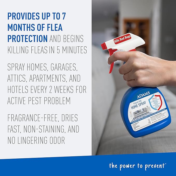 Adams Flea & Tick Home Spray with Precor, Kills Fleas, Flea Eggs, Flea Larvae, Bed Bugs, Ticks, Ants, Cockroaches, Spiders, Mosquitoes And Many Other Listed Nuisance Pests In The Home, 24 Fl Oz
