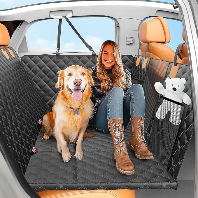 Back Seat Extender for Dogs with Hard Bottom/Large Space, Waterproof Dog Car Seat Cover Holds 400lbs, Sturdy Nonslip Pet Backseat Hammock for Cars/SUV