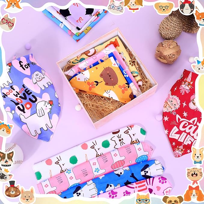 Dog Bandanas Bulk, Adjustable Cat Outfit, Pet Bibs Colorful Triangle Scarf Pet Bandanas for Medium Large Dogs Birthday Costume Decoration (60PCS_Classic)