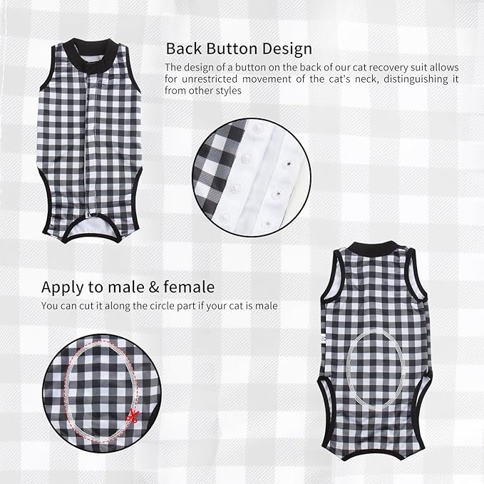 2 Packs Cat Surgery Recovery Suit Surgical Clothes Abdominal Wounds Anti-Licking Cat Bodysuit Onesie Substitute E-Collar& Cone