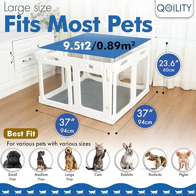Clear Dog Playpen Indoor, Effectively Relieves Pet Anxiety, Suitable for Most Dogs, White