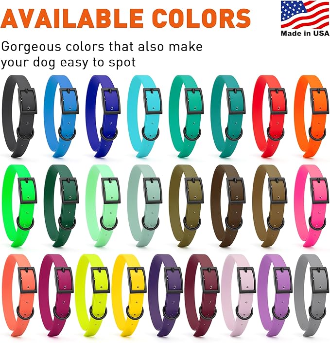 Dogline Biothane Waterproof Dog Collar Strong Coated Nylon Webbing with Black Hardware Odor- Proof for Easy Care Easy to Clean High Performance Fits Small Medium or Large Dogs, Battleship Gray