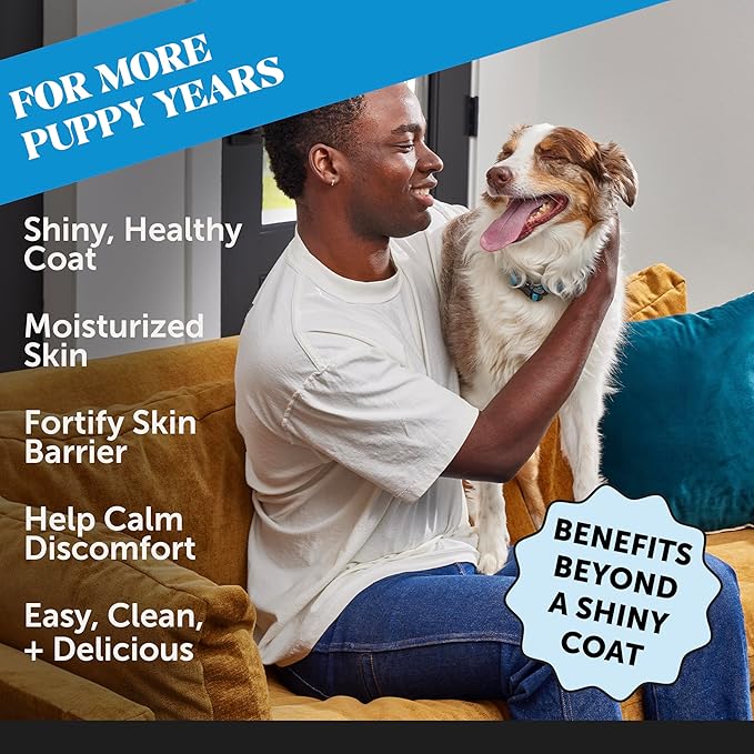 Dog Skin and Coat Supplement with Salmon Oil for Dogs - Allergy Itch Relief + Skin & Coat Health, Dog Food Topper Bone Broth with Salmon Oil, Collagen, Biotin + Vitamin E (12 oz)