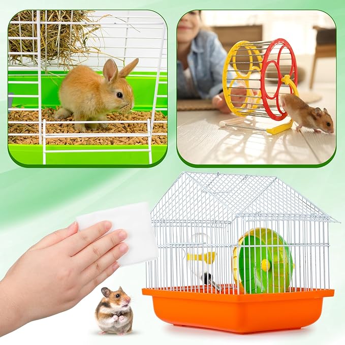 2 Pack Small Animal Cage Wipes 120 Count Small Animal Cage Clean up Wipes Removes Stubborn Caked-on Hamster Cage Cleaner for Pet Bunny Supplies Cleaning Deodorizing
