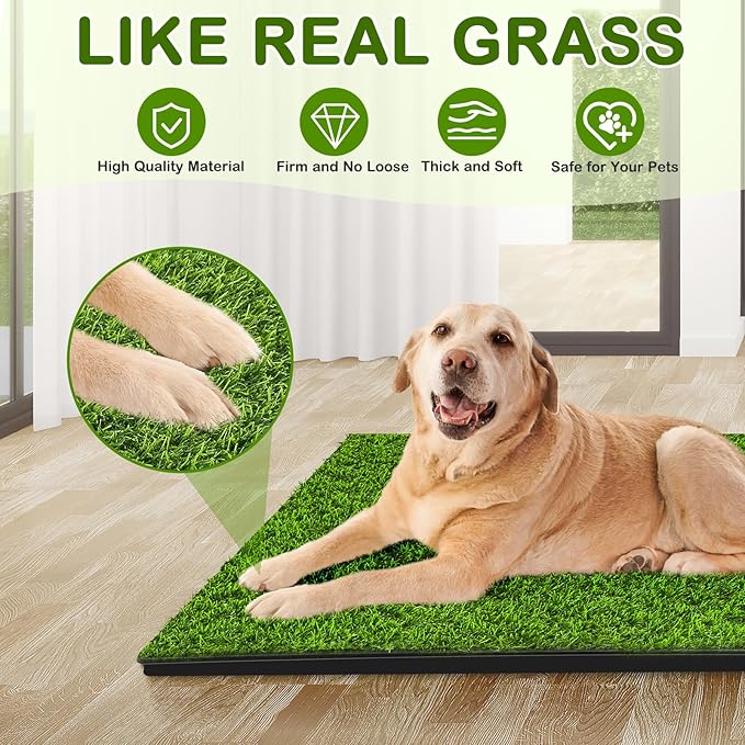 Dog Grass Pad with Tray, 34''X23'' Large Artificial Turf Grass Potty, Reusable Puppy Pee Pads for Dogs, Portable Dog Litter Box for Indoor/Outdoor Potty Training Toilet