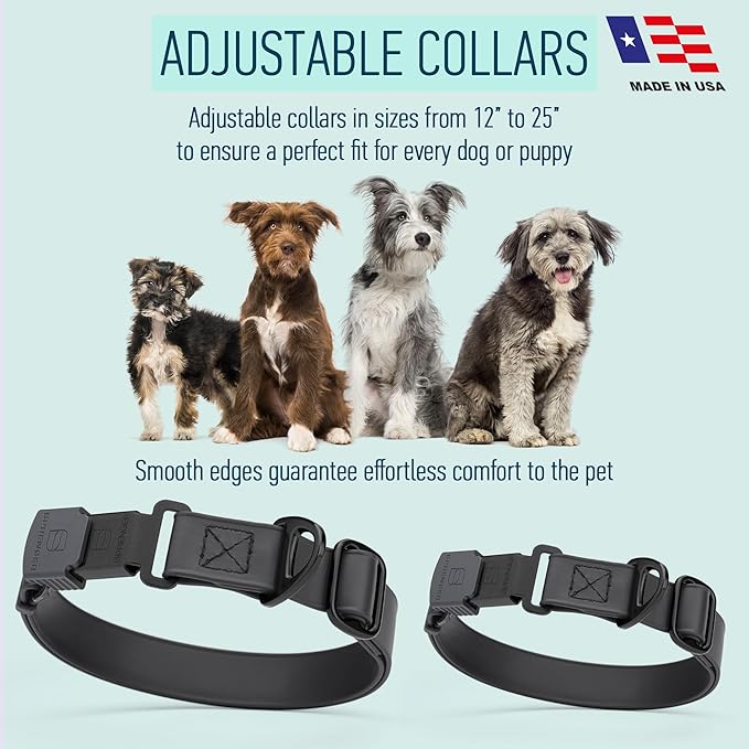 Dogline Biothane Waterproof Dog Collar with Herm Sprenger Stainless Steel Quick Release Buckle – Heavy Duty Tactical Durable Collar for Dogs – Comfortable and Safe Pet Collar, W 3/4" L 12-19", Black