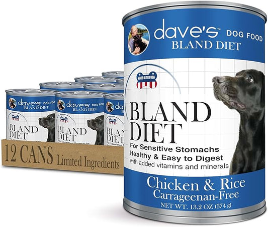 Dave's Pet Food Bland Diet Dog Food (Chicken & Rice), Sensitive Stomach, Easy to Digest, Gluten-Free, Digestive Care, Wet Canned, 13.2 oz (Case of 12)