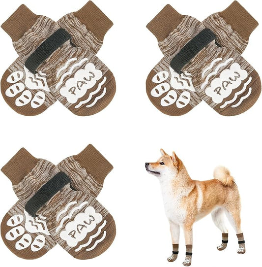 BEAUTYZOO Anti Slip Dog Socks for Small Medium Large Dogs,Paw Protector with Grips for Hardwood Floor Hot/Cold Pavement,Traction Control 3 Pairs AntiTwist Dog Shoes to Prevent Licking for Senior Dog