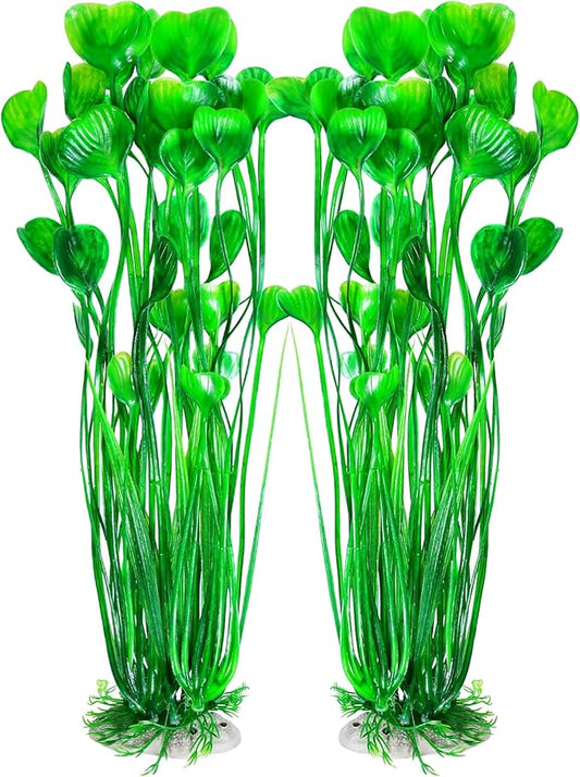 AQUANEAT Artificial Fish Tank Plants, Plastic Aquarium Accessories Large, 15.5 inch Green Decorations, 2pcs