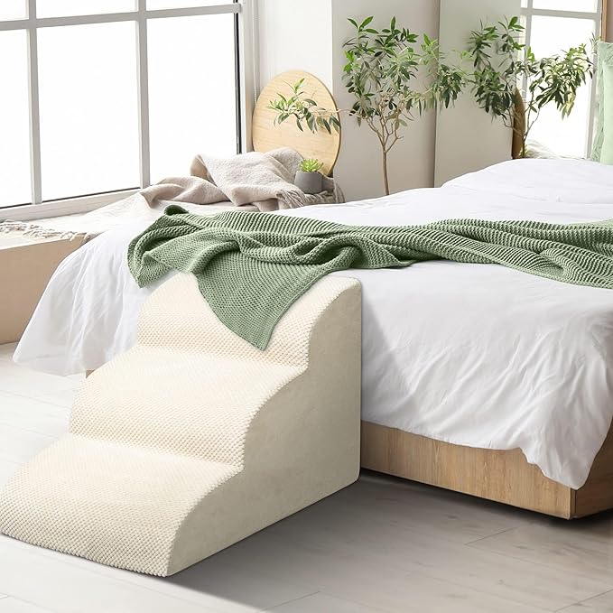 Dog Stairs for Small Dogs - High Density Foam Pet Steps, Extra Wide Dog Ramp with Non-Slip Bottom for High Beds, Couch and Sofa, Best for Dogs Injured, Older Doggy Cats