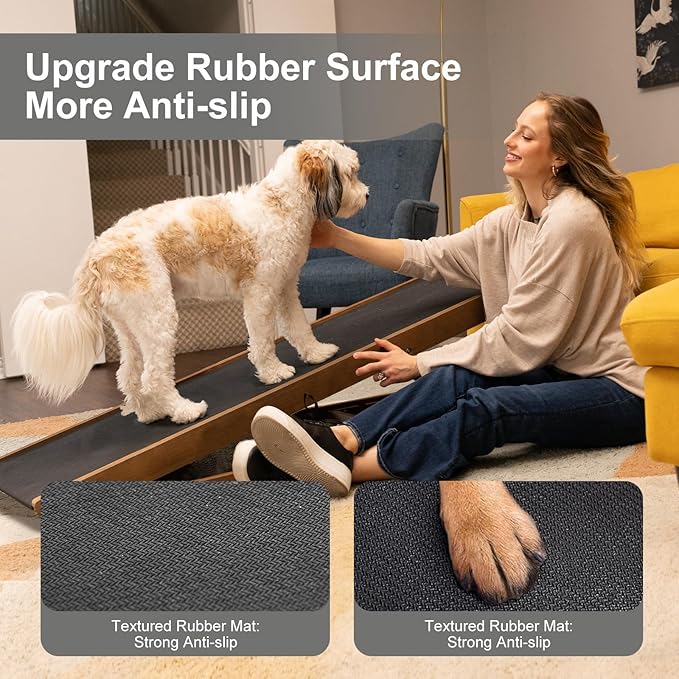 ABORON Dog Ramp,Adjustable Folding Pet Ramp for Bed,Couch,SUV - High Traction Portable Rubber Paw Ramps,Great for Small & Large Old Dogs & Cats, Supports up to 200 lbs,63''Long