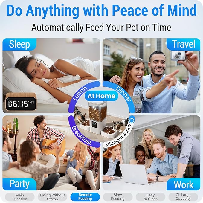 5G WiFi Automatic Cat Feeder with Slow Feed for 2 Cats: Automatic Dog Feeder with 7L Large Food Storage, Cat Food Dispenser with Alexa for Multiple Pets, Detachable for Easy Cleaning -29 Cup