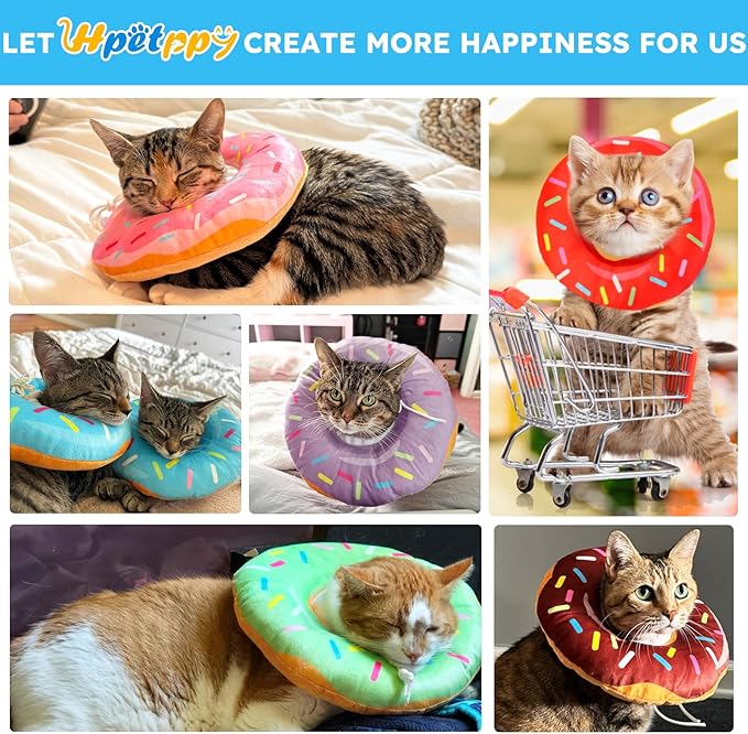 Cat Cone Collar Soft, Cat Recovery Collar for Wound Healing Cute Cat Donut Adjustable Cat Cones to Stop Licking Comfortable Lightweight Neck Elizabethan Collars for Cats Kittens After Surgery