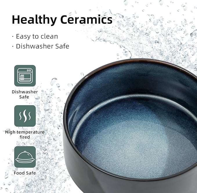 Ceramic Elevated Cat Food and Water Bowl, Kitty Bowl, Raised Cat Dish, Pet Feeder (5.1 in, 2 x Starry Sky + Stand)