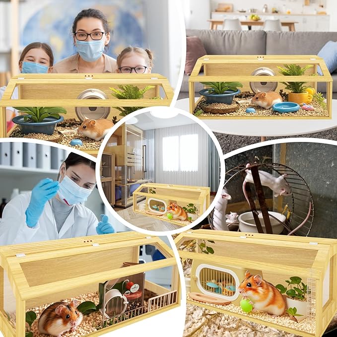 48" Large Hamster Cage, Chewproof Gerbil Cages and Habitats, Openable Top Roof Window with Silencing Pad, Wooden Guinea Pig Cage for Small Animals, Dwarf and Syrian Hamster, 40 x 20 x 20 Inches