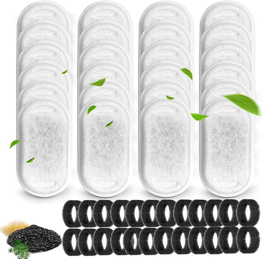Cat Water Fountain Filters for 108/3.2L& 67oz/2L Stainless Steel Pet Water Dispenser Fountain Filters,8/12/16 Cat Fountain Filter Replacement with 8/12/16 Sponges (24 Filters& 24 Sponges)