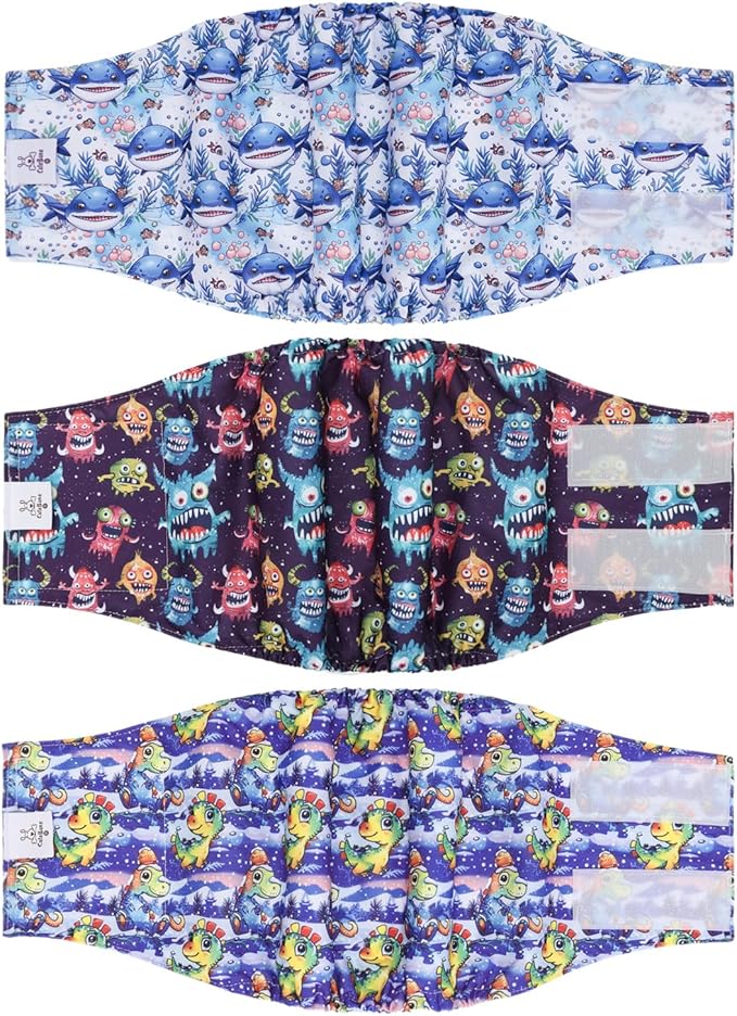 CuteBone Dog Diapers Male Belly Bands 3 Pack for Male Dogs Reusable Puppy Wraps DM65M