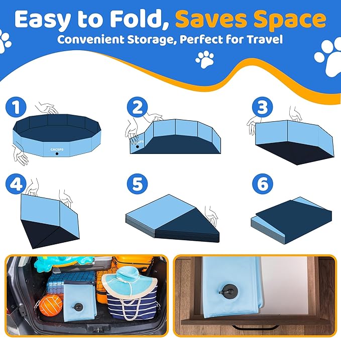 39.5" x 12" Foldable Dog Pool - Collapsible Hard Plastic Kiddie Pool for Dogs & Kids, Non-Slip Pet Bath Tub for Outdoor Backyard Use, Lightweight & Portable (Blue)