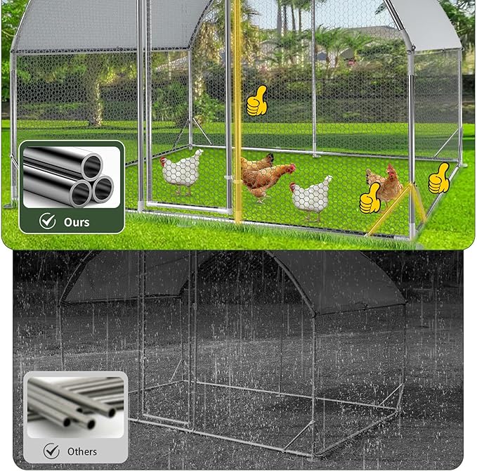4ever2buy Large Metal Chicken Coop with Run Walk-in Poultry Cage Chicken Runs House Pen Cage Dome Roofed Chicken Coops with Anti-Ultraviolet Cover for Outdoor Yard Farm Use 9.5'W x 12.9'L x 6.3'H