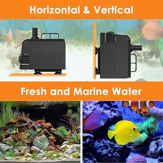 AquaMiracle Submersible Water Pump Aquarium Water Pump with Flow Control, Pond Pump Fountain Pump for Pond, Fountain, Waterfall, Statuary, Water feature, Hydroponics (550GPH, 35W)