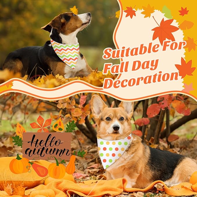 48 Pieces Fall Dog Bandanas Bulk Colorful Autumn Bandanas for Dogs with Polka Dot Stripe Wave Patterns for Pets Doggies Fall Autumn Thanksgiving Party Costume Accessories