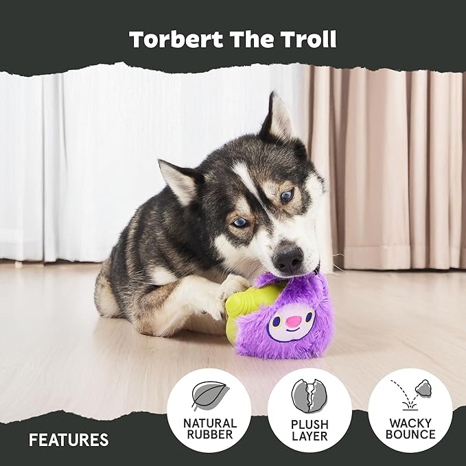 Barkbox Torbert The Troll Dog Toy for Large Dogs, Natural Rubber with Wacky Bounce Perfect for Aggressive Chewers and Long-Lasting Playtime