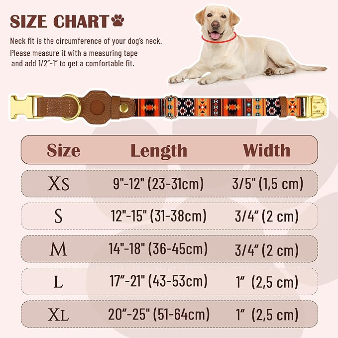 AirTag Dog Collar for Small Medium Large Breed - Adjustable Cute Pattern Dog Collar with Airtag Holder - Soft Leather Tracker GPS Apple Air Tag Pet Collars (Medium, 14"-18" Neck Fit, Western)