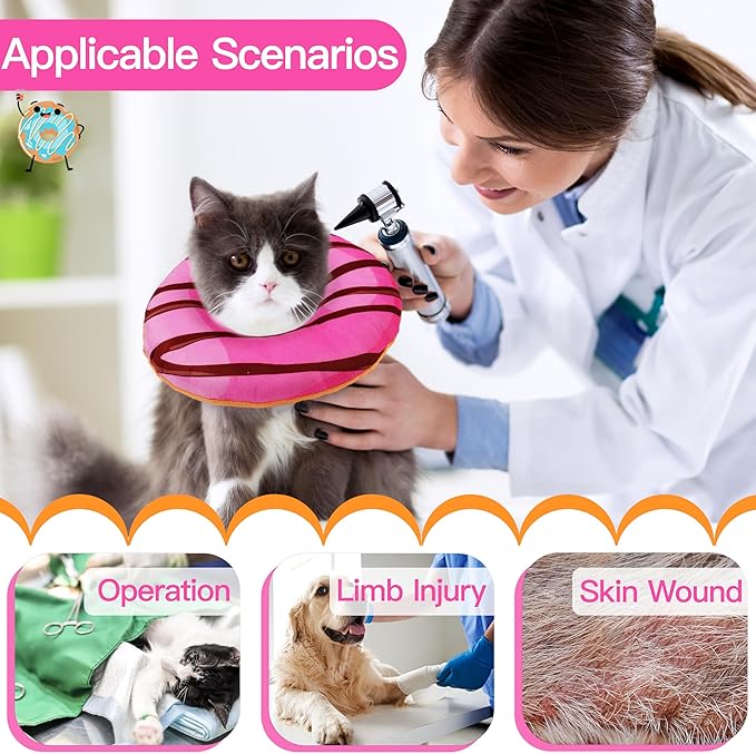 Cat Cone Collar Soft, Cute Cat Donut Collar After Surgery, Adjustable Kitten Recovery Cones to Stop Licking, Lightweight Neck Elizabethan Collars for Cats Kittens (Chocolate Pink, Small)