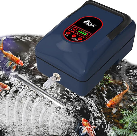 AQQA Aquarium Air Pump,AC/DC Battery Air Pump for Pond Fish Tank,9 Gear Adjustable Air Volume,IPX6 Waterproof Rechargeable Bubbler Aerator for Outdoor Fishing Breed Aquatics (12W)