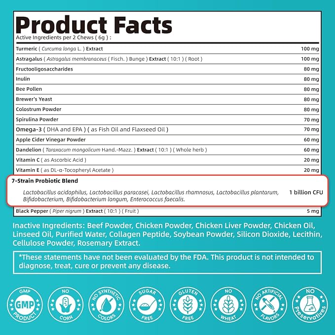 Dog Skin & Allergy Chews - Dog Probiotics for Sensitive Skin Health Support - Allergy Relief - Support Seasonal Allergies, Immune & Gut & Digestive Health Supplement - Beef Flavor - 90 Count