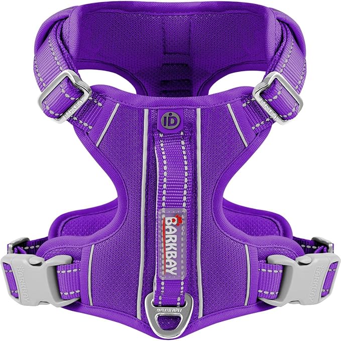 BARKBAY Dog Harness No Pull with ID Tag Pocket - Heavy Duty, Reflective, Easy Control for Large Dogs(Purple,L)