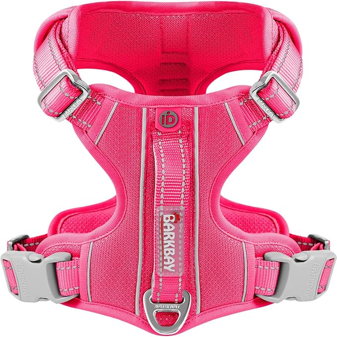 BARKBAY Dog Harness No Pull with ID Tag Pocket - Heavy Duty, Reflective, Easy Control for Large Dogs(Pink,L)