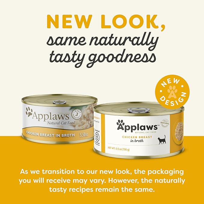 Applaws Natural Wet Cat Food in Broth, Limited Ingredient Canned Wet Cat Food, No Additives, Made with Natural Ingredients, Chicken Breast in Broth (6 x 5.5oz Cans)
