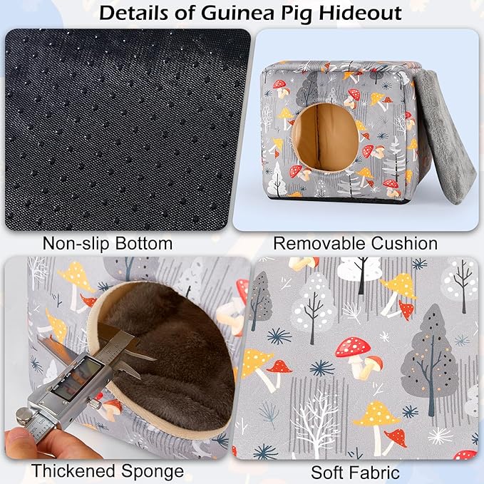 Bienbee Guinea Pig Hideout, Washable Guinea Pigs House Cozy Guinea Pigs Bed for Small Pet Bunny/Rabbit/Hamster/Chinchilla Guinea Pig Accessories Mushroom