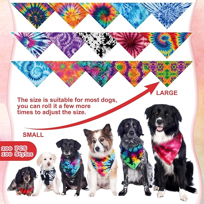 50 Pcs Tie Dye Dog Bandanas Bulk Pet Bibs Colorful Triangle Scarf Pet Bandanas for Medium Large Dogs Spring Summer Birthday Costume Decoration