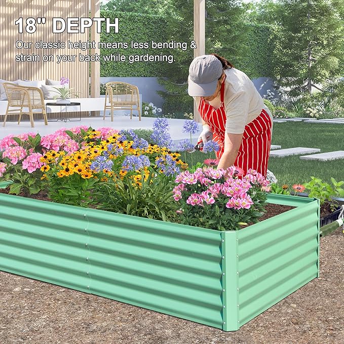 Domi Raised Garden Beds Outdoor, 6x3x1.5Ft Thickening Tall Metal Rectangular Deep Root Box Planter for Vegetables, Flowers, Herbs, and Succulents 1.5" Deep w/ 192 Gallon Capacity - Green