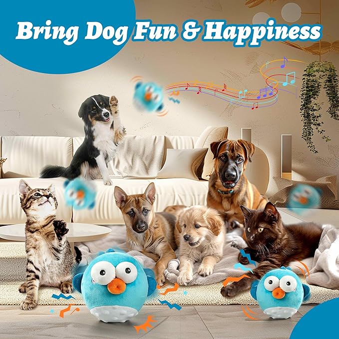 Dog Toys,Rechargeable Crinkle Chew Interactive Squeaky Toy with Jumping Music Moving Ball for Small Medium Large Breed Puppy Toys to Keep Pets Busy (Puffer)