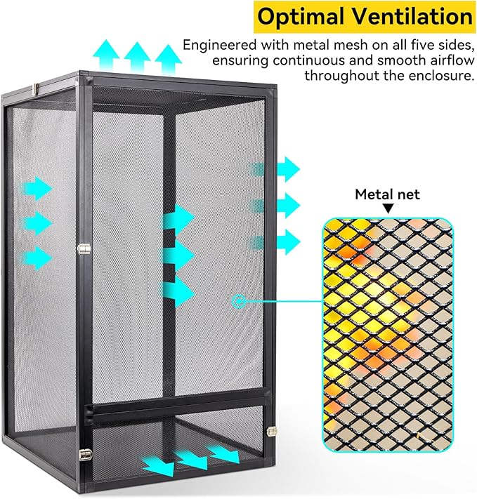 33 Gallon 360° Panoramic Foldable Reptile Terrarium Kit: Crested Gecko Tank and Reptile Cage for Superior Ventilation, Easy Feeding, Sturdiness, and Simple Assembly (Black, 26"x17"x17")