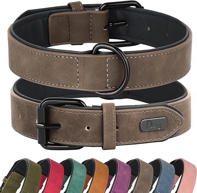 Didog Soft Padded PU Leather Dog Collar, Breathable and Adjustable Dog Collar for Large Dogs, Comfortable for Daily Walk, Brown, XL Fit Neck 17-21"(44-71 lbs)