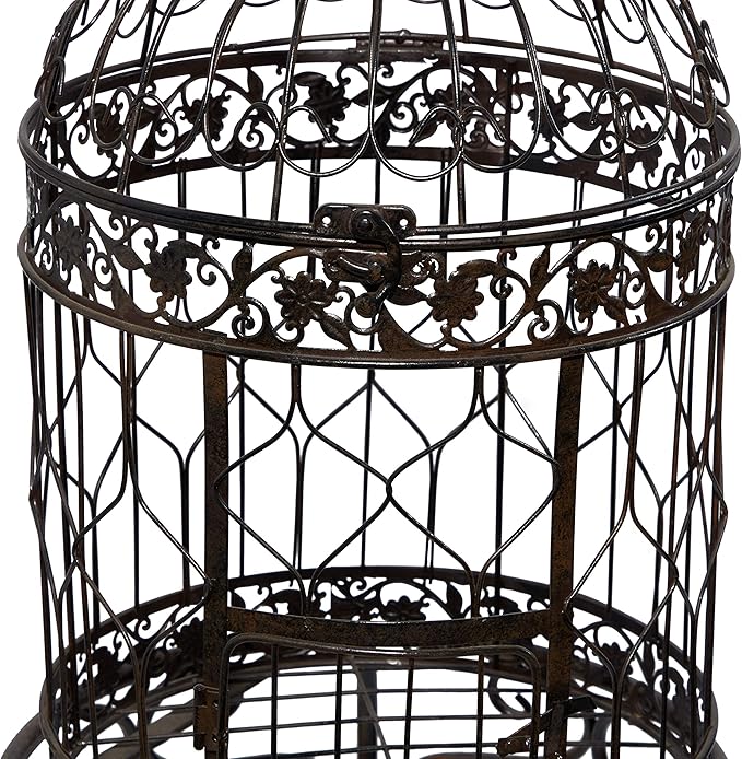 Deco 79 Vintage Metal Free-Standing Birdcage, 14" x 14" x 47", Black