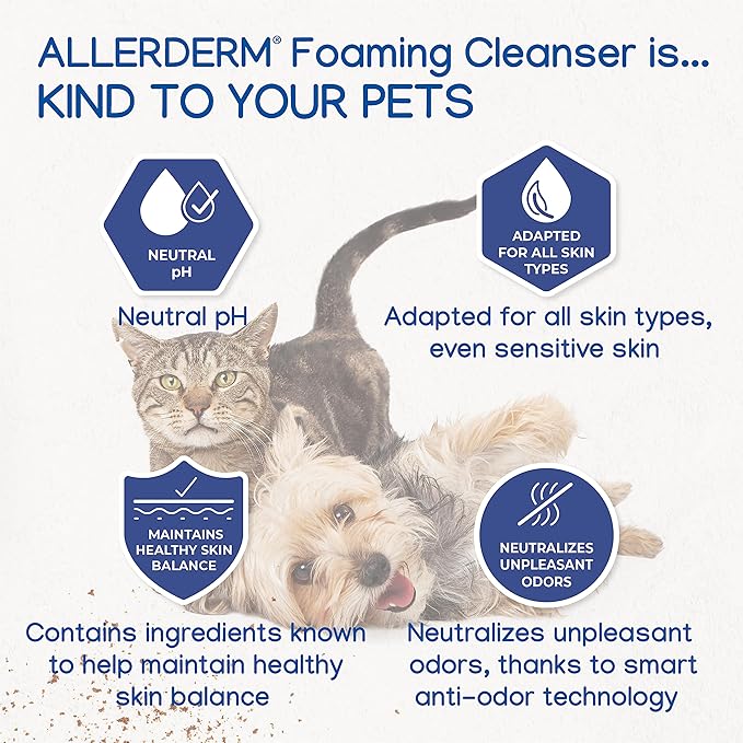 ALLERDERM Foaming Cleanser- Rinse-Free Waterless Micellar Foam for Dogs and Cats with Sensitive Skin by Virbac